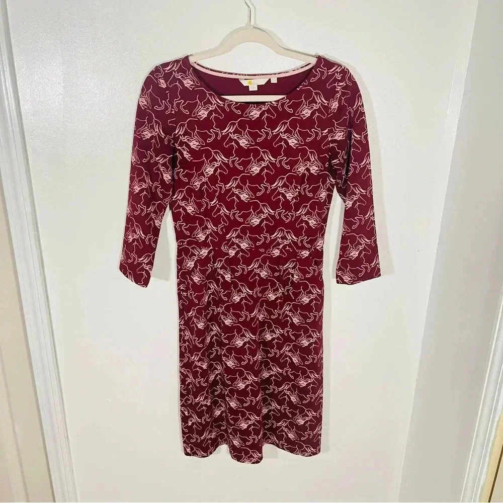 NEW Boden Penny Jersey Midi Dress Wild Horses Burgundy Western Cowgirl Bohemian - Picture 2 of 8